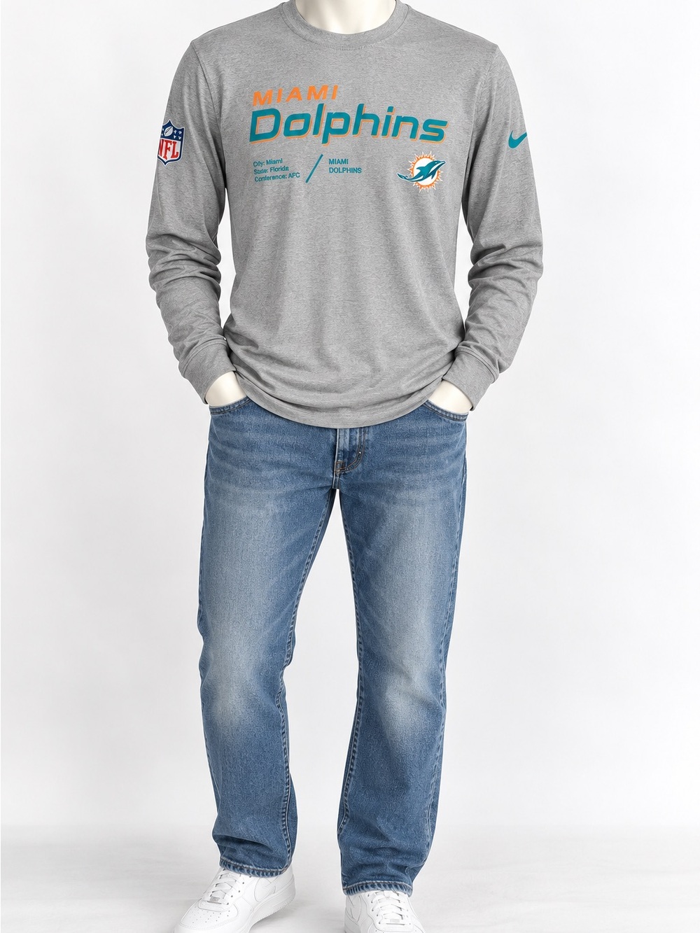 Nike Miami Dolphins NFL On Field Dri-FIT Long Sleeve Shirt Men’s M Gray